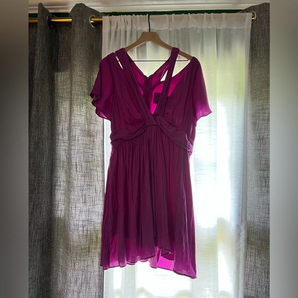 By Anthropologie Deep V-Neck Vibrant Mini Dress in Purple Size 14 NWT New - Picture 5 of 6